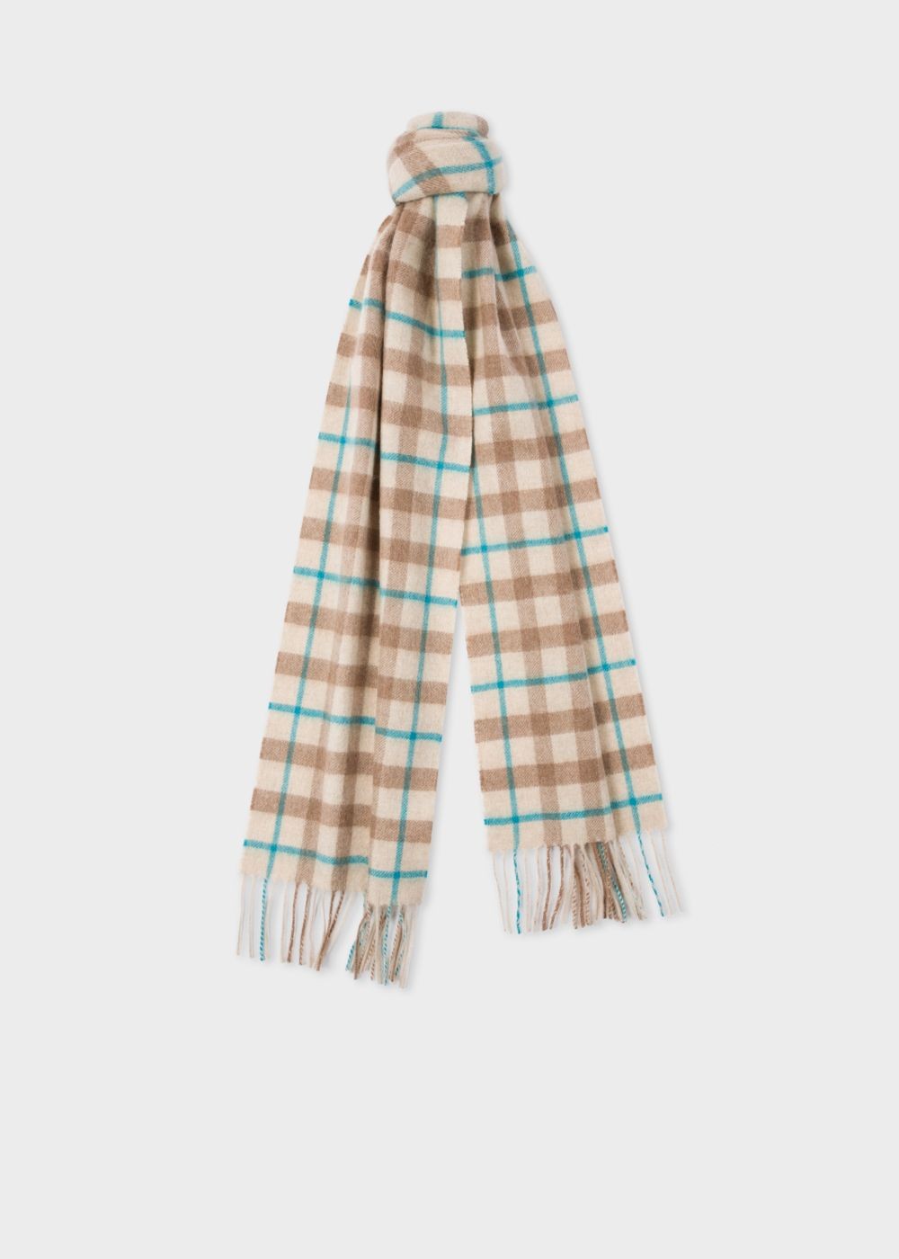 Paul Smith Womens's Cream And Taupe Check Cashmere Scarf