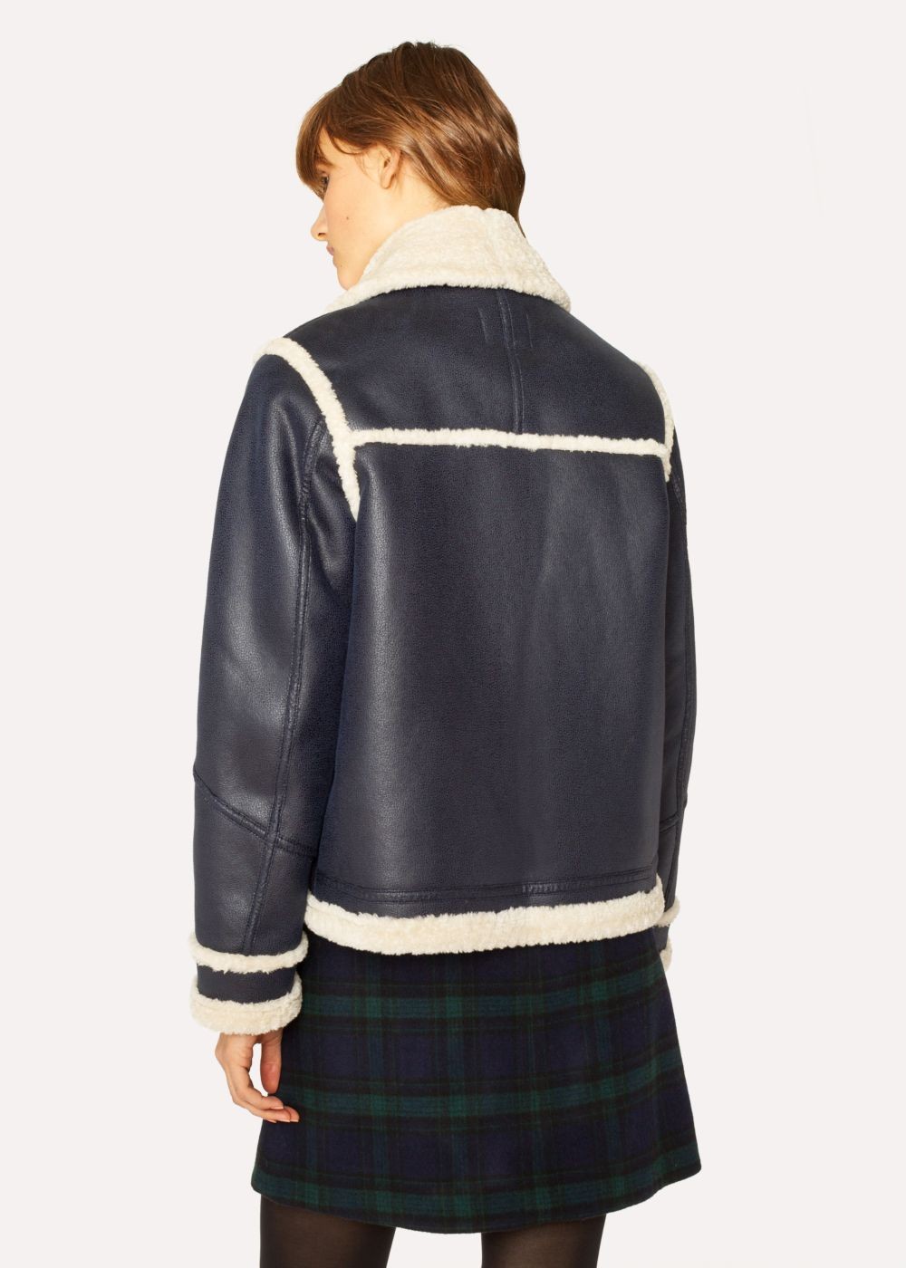 Paul Smith Womens's Navy Faux Shearling Aviator Jackets With Contrast Trims