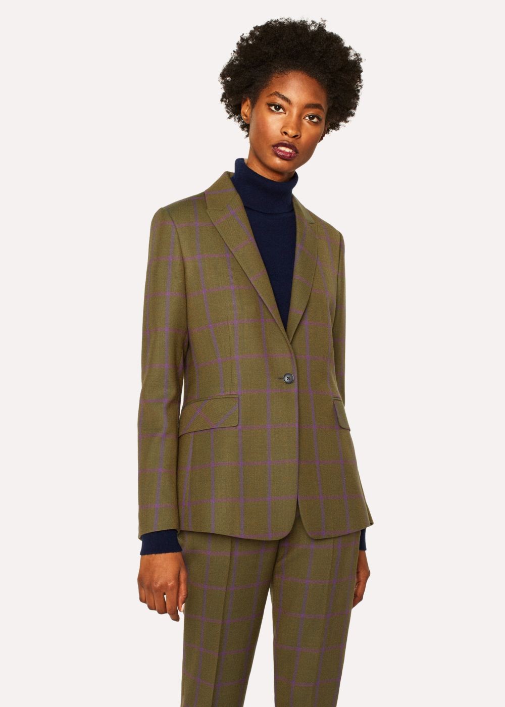Paul Smith Women's Slim-Fit Khaki Windowpane Check One-Button Wool Suit