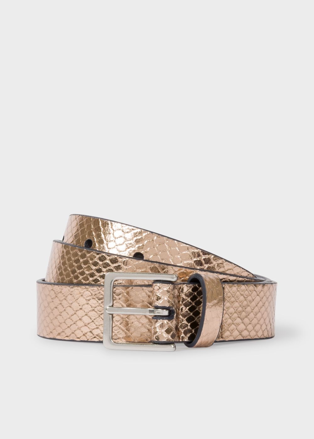 Paul Smith Womens's Gold Metallic Snake-Effect Leather Belt