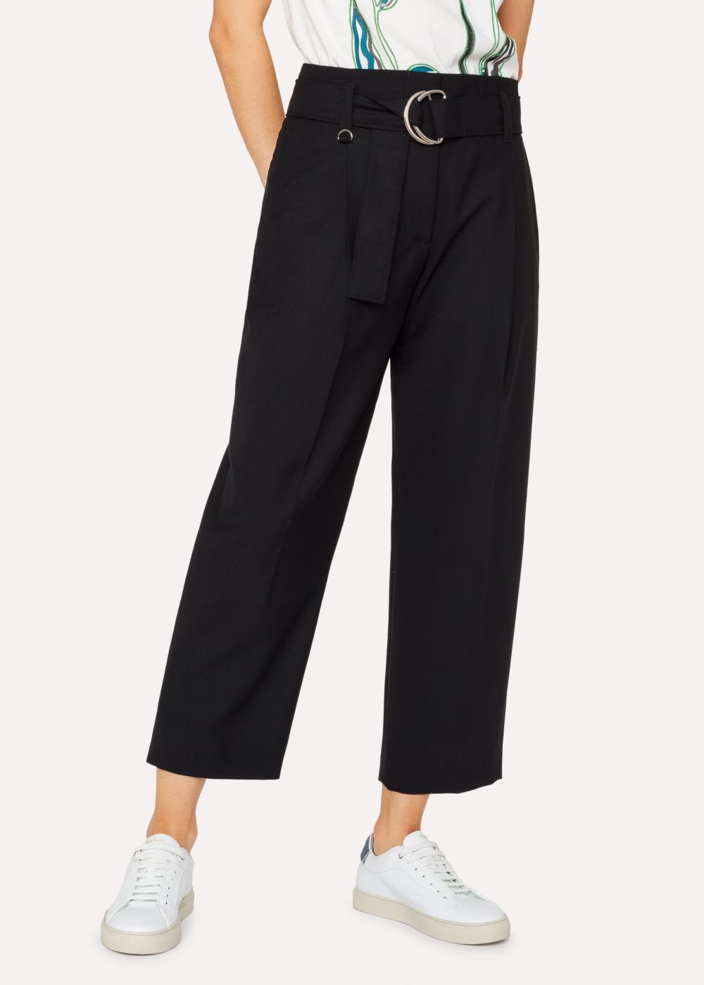 Paul Smith Womens's Black Pleated Wool Pants With Belt