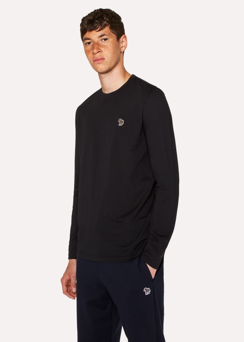 Paul Smith Men's Black Organic-Cotton Zebra Logo Long-Sleeve Tees
