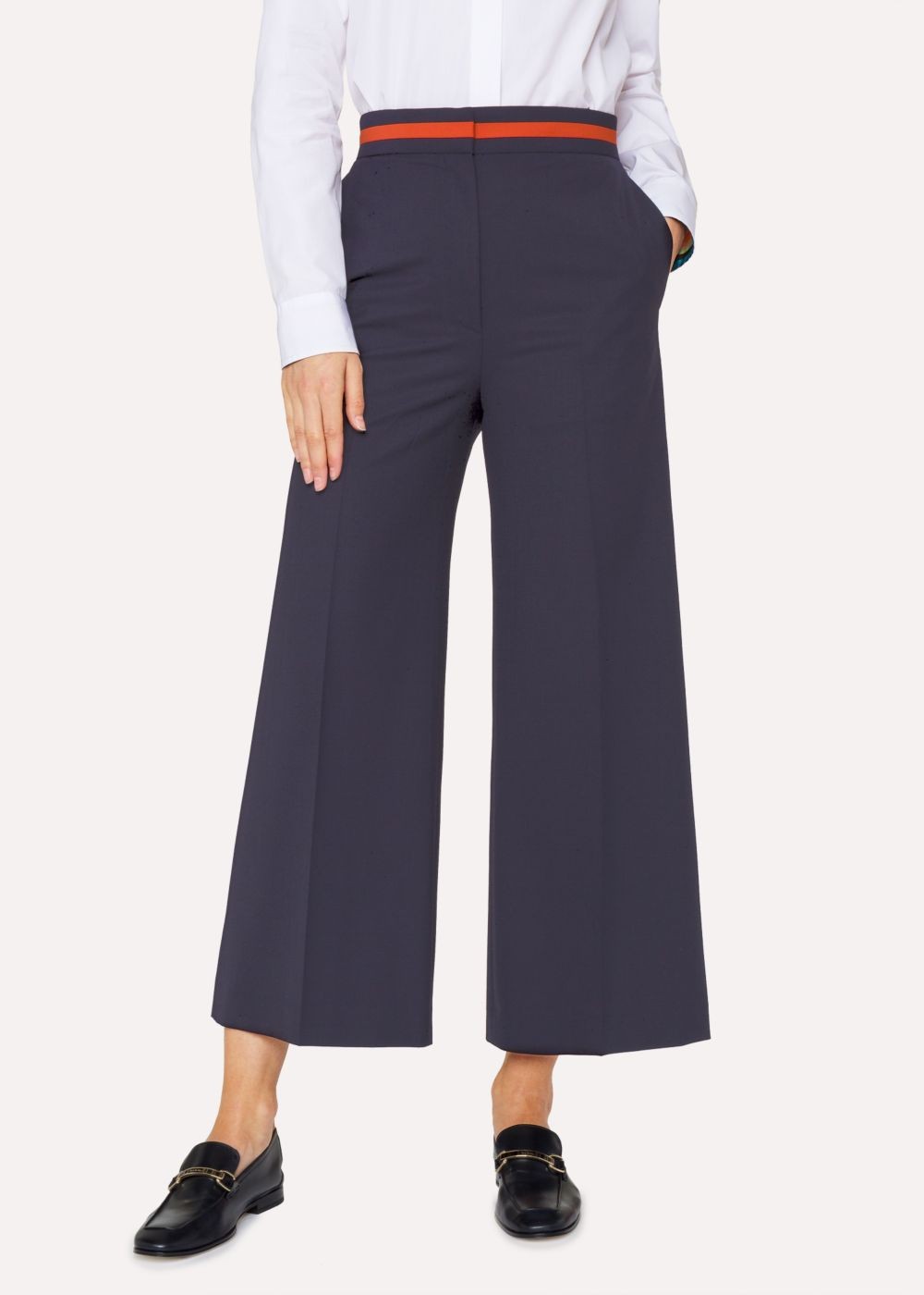 Paul Smith Womens's Navy Wool-Blend Wide Leg Pants With Contrast Waistband