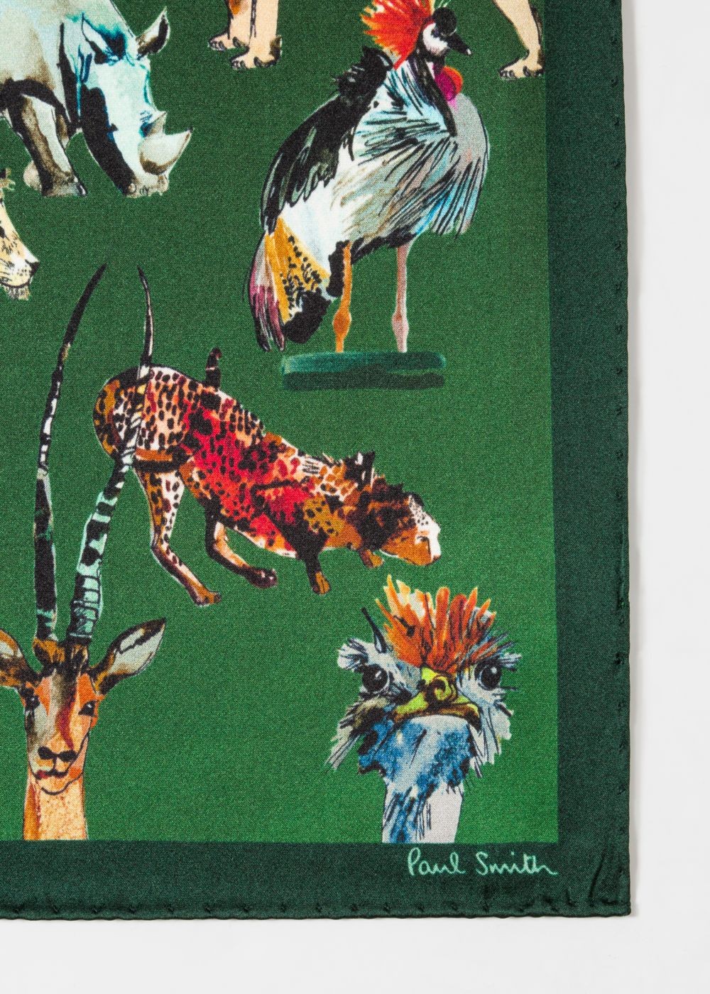 Paul Smith Mens's Green 'safari Animals' Print Silk Pocket Square Accessories
