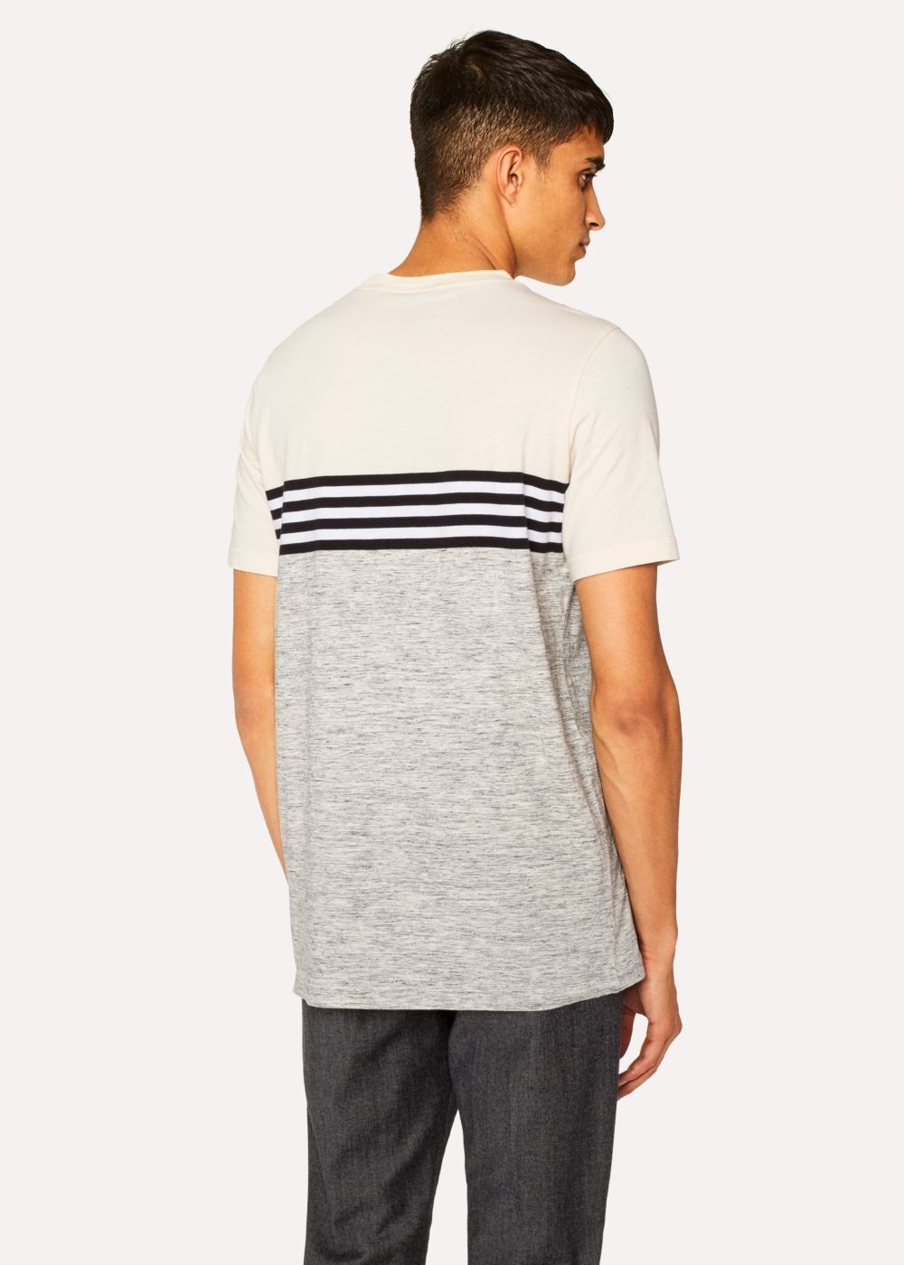 Paul Smith Men's Grey Marl And Cream Stripe T-Shirts