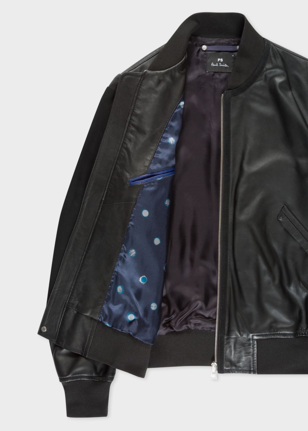 Paul Smith Men's Black Leather Bomber Coat With Suede Panels
