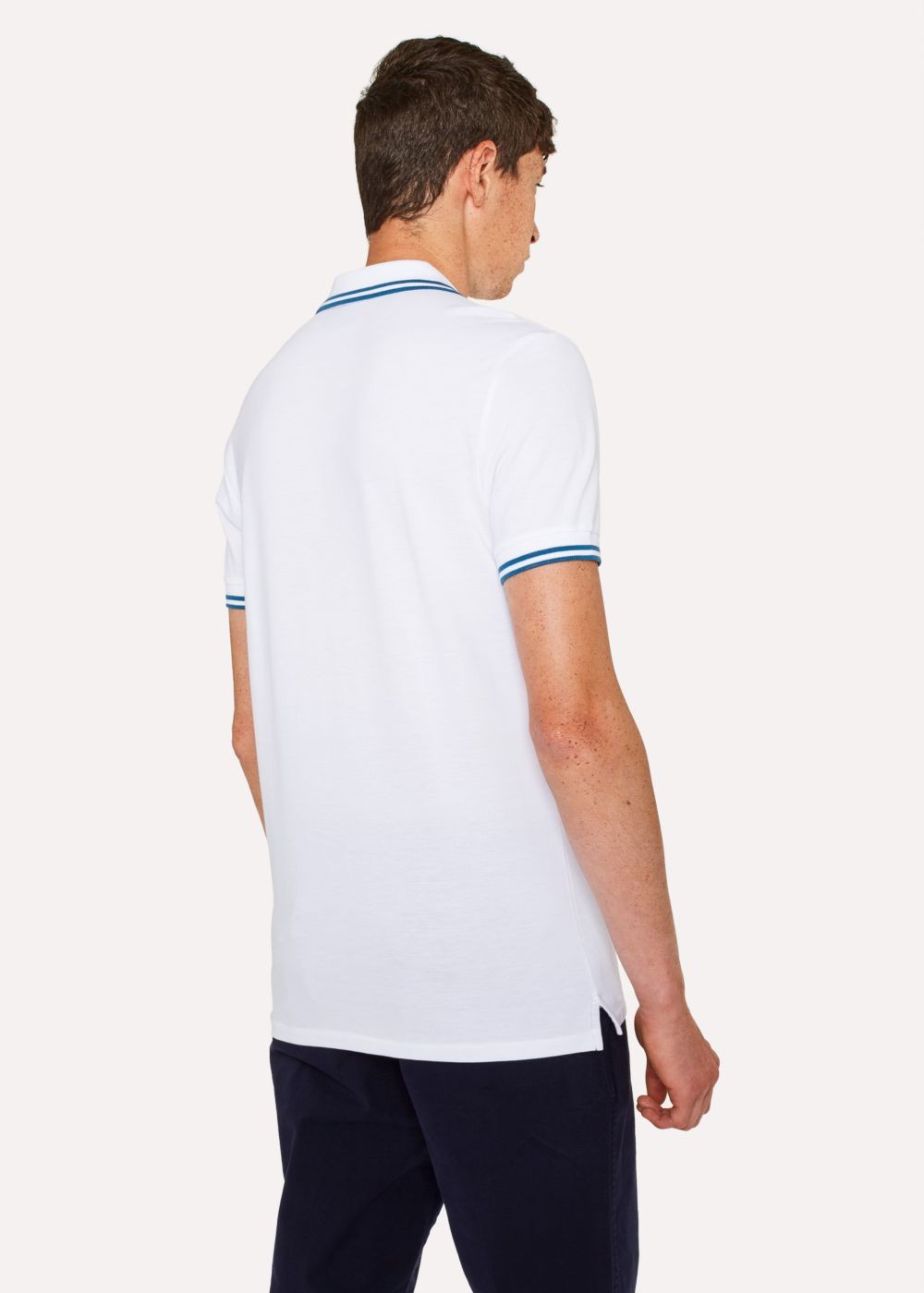 Paul Smith Men's Slim-Fit White Zebra Polo T-Shirts With Blue Tipping