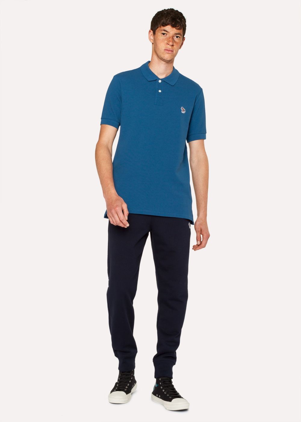 Paul Smith Mens's Petrol Blue Organic Cotton-Piqué Zebra Logo Polo T-Shirts
