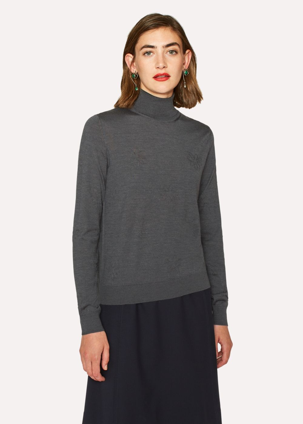 Paul Smith Womens's Dark Grey Openwork-Knit Roll-Neck Sweater