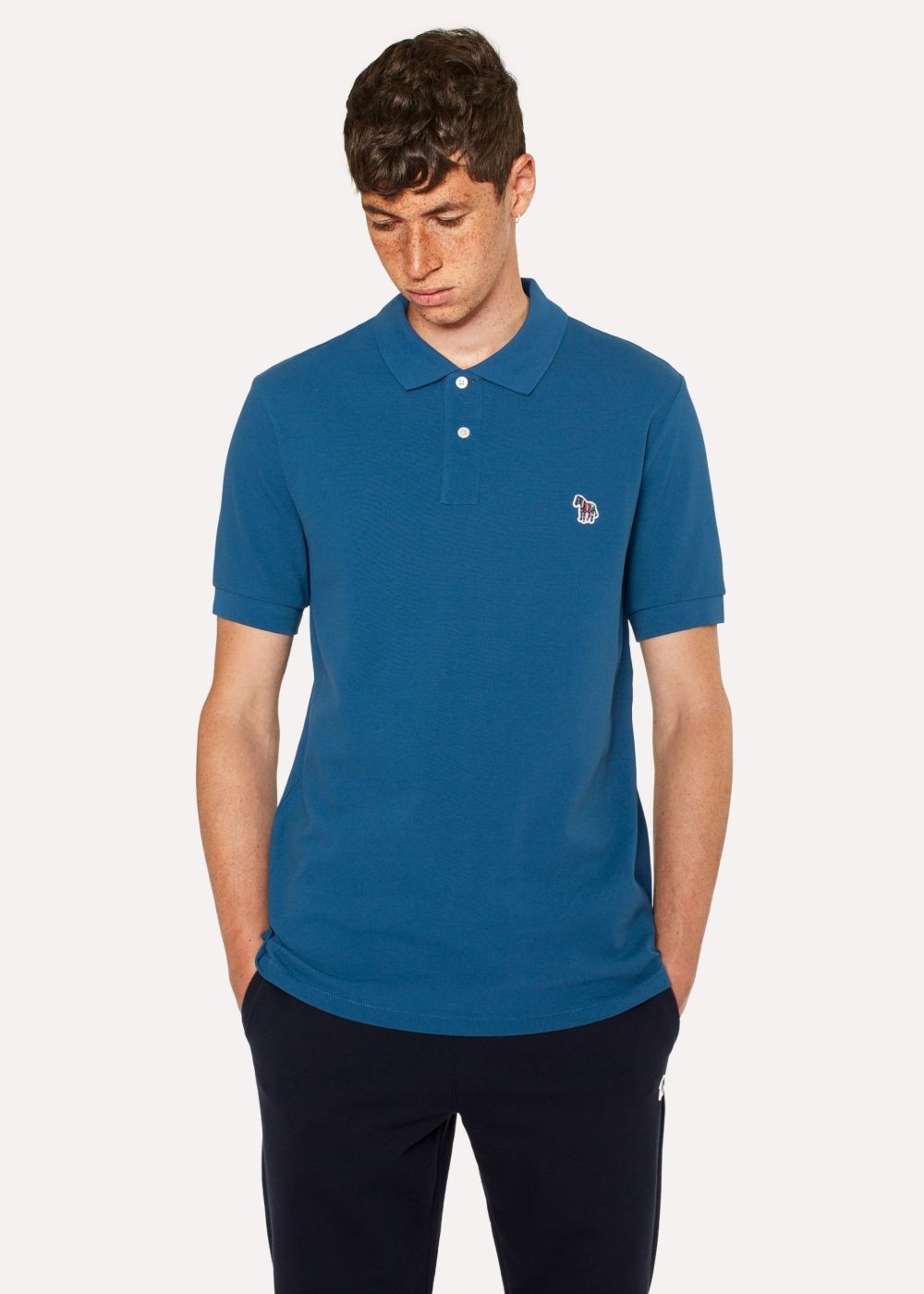 Paul Smith Mens's Petrol Blue Organic Cotton-Piqué Zebra Logo Polo T-Shirts