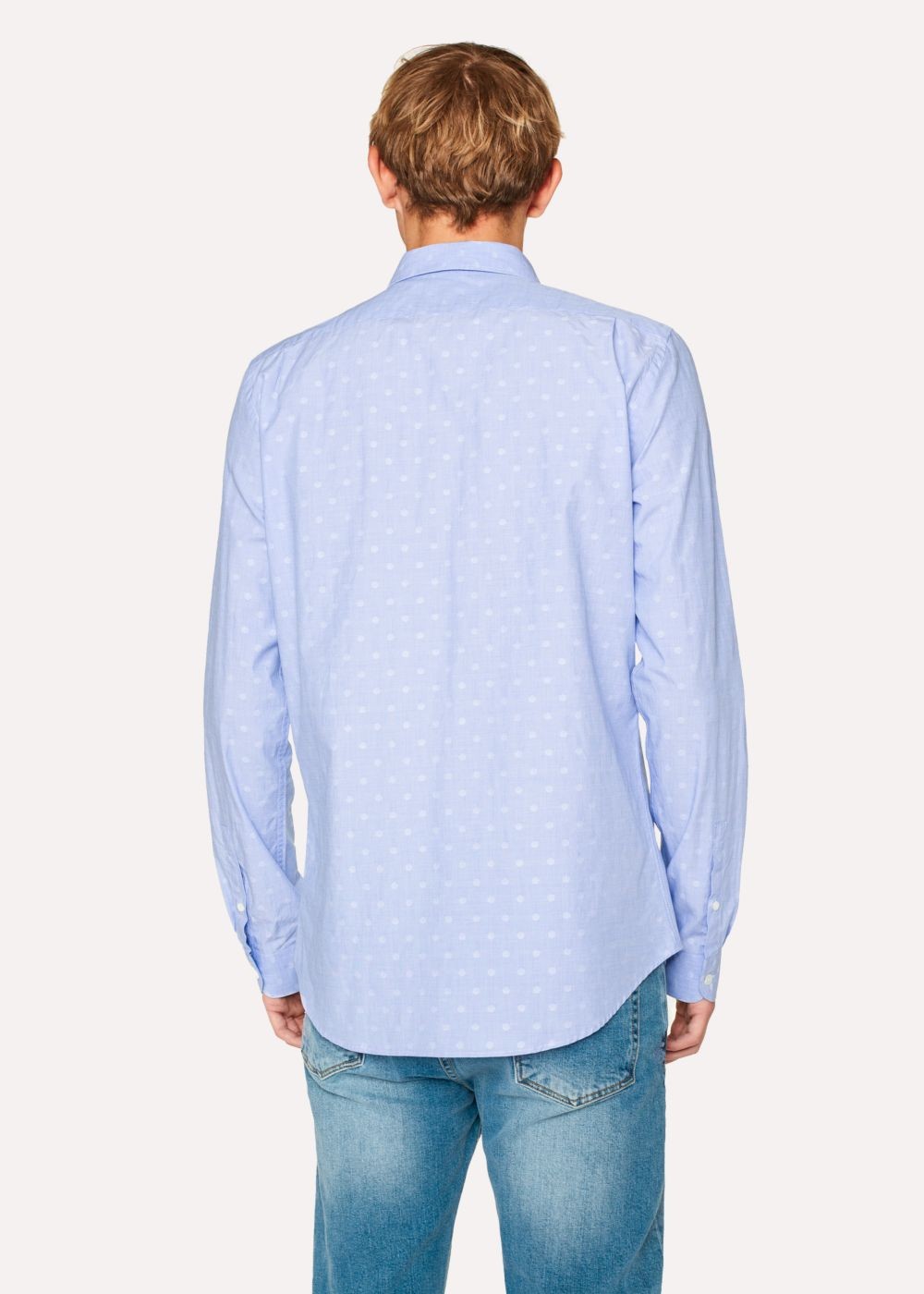 Paul Smith Men's Tailored-Fit Sky Blue Polka Dot Jacquard Cotton shirt