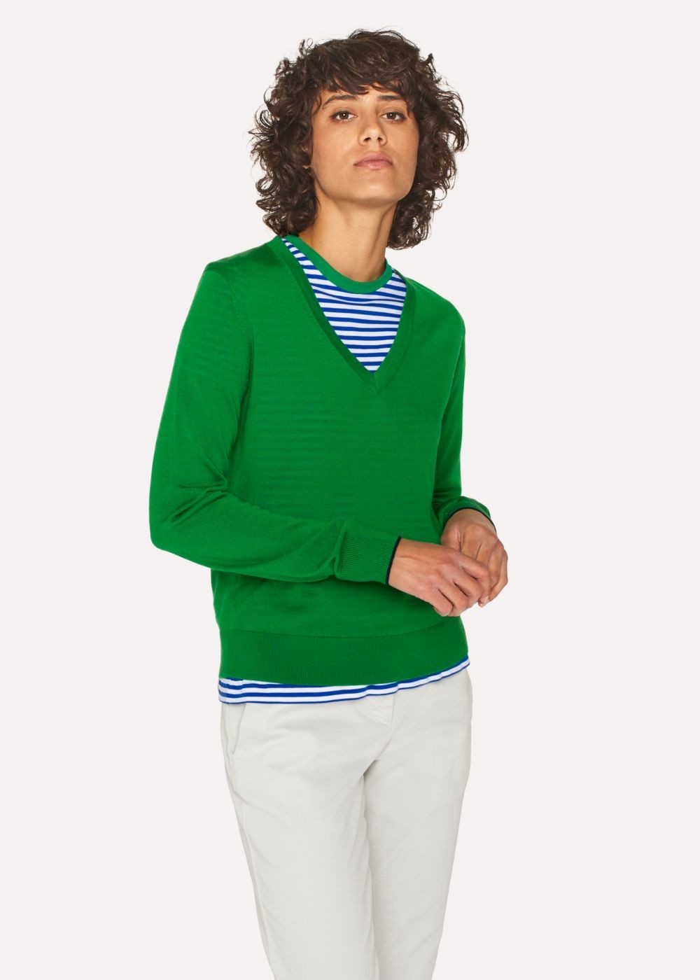Paul Smith Women's Green Wool V-Neck Sweater