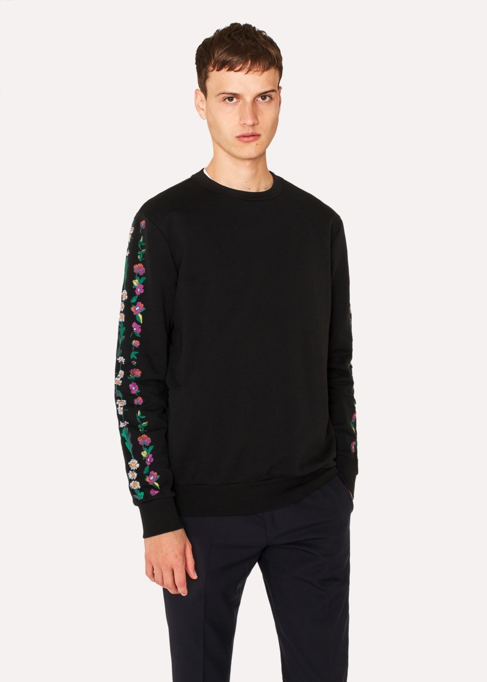Paul Smith Men's Black 'floral Stripe' Embroidered Sweatshirt