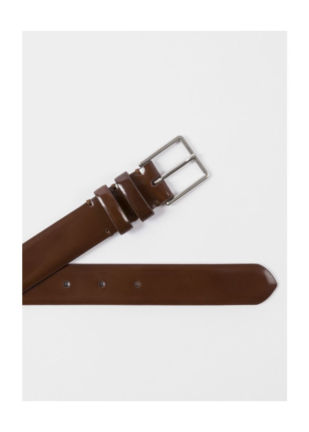 Paul Smith Men's Chocolate Brown High-Shine Leather Double Keeper Belt