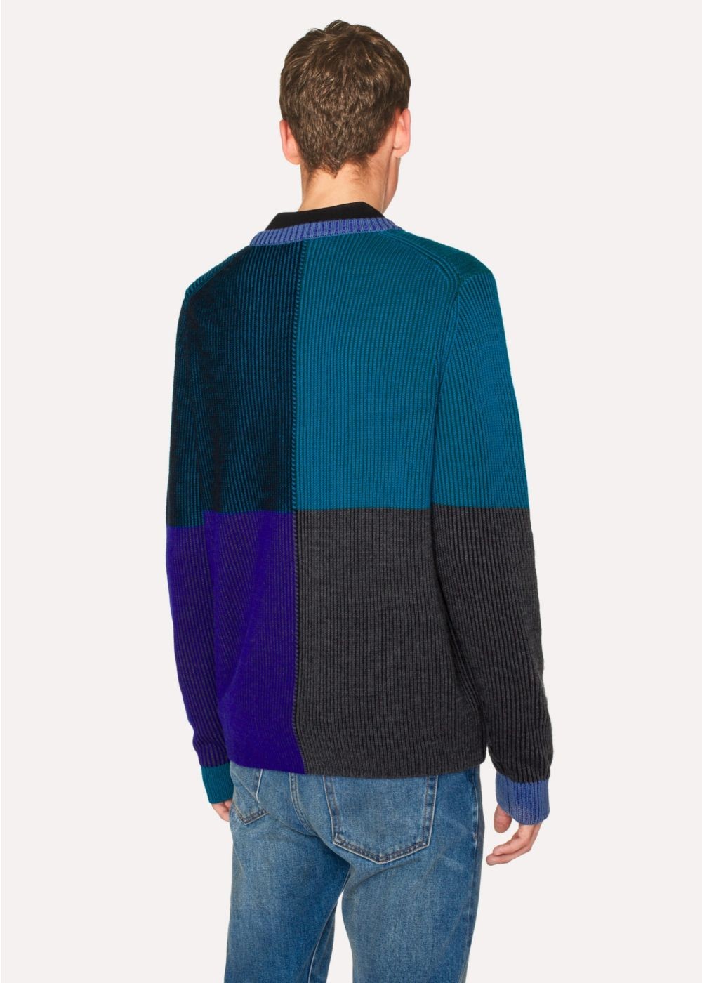Paul Smith Mens's Blue Geometric Stripe Merino Wool Sweater