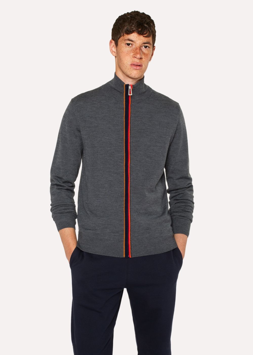 Paul Smith Men's Grey Zip-Through Funnel-Neck Cardigan Clothing