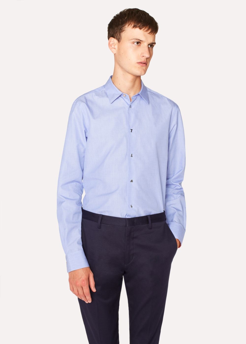 Paul Smith Men's Slim-Fit Sky Blue Fil-?-Fil Cotton Tees With Sports Charm Button Placket