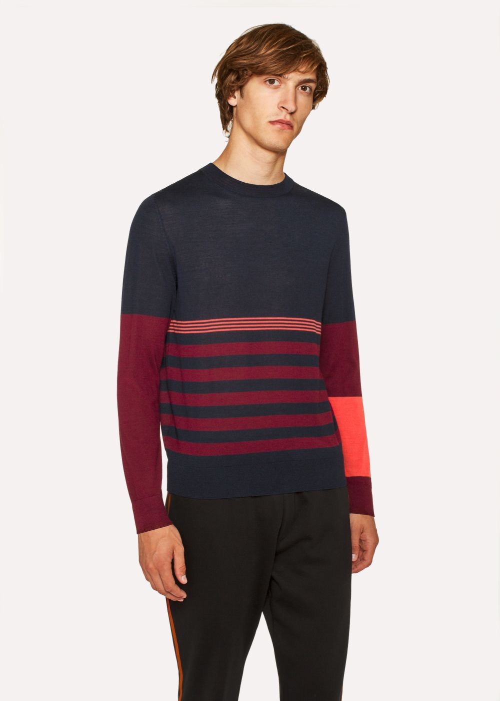 Paul Smith Men's Dark Navy Block Stripe Wool And Silk-Blend Sweater
