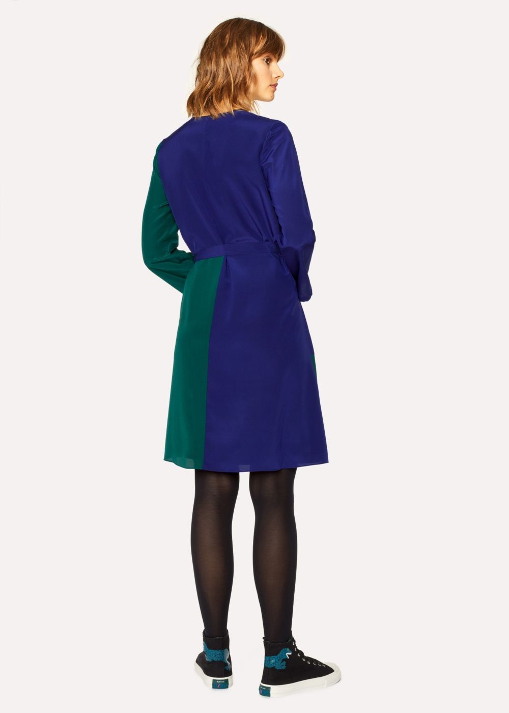 Paul Smith Lady's V-Neck Cobalt Blue And Green Colour Block Dress