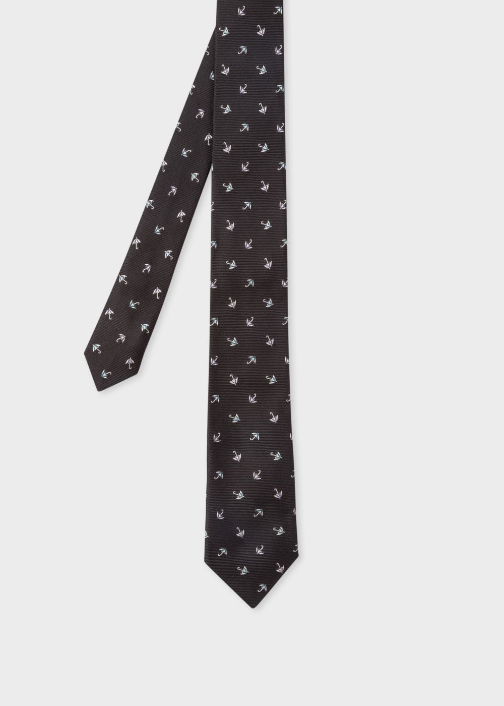 Paul Smith Men's Black 'umbrella' Motif Narrow Silk Tie