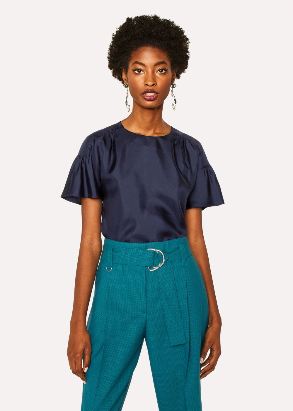 Paul Smith Women's Navy Satin Flute Sleeve Top