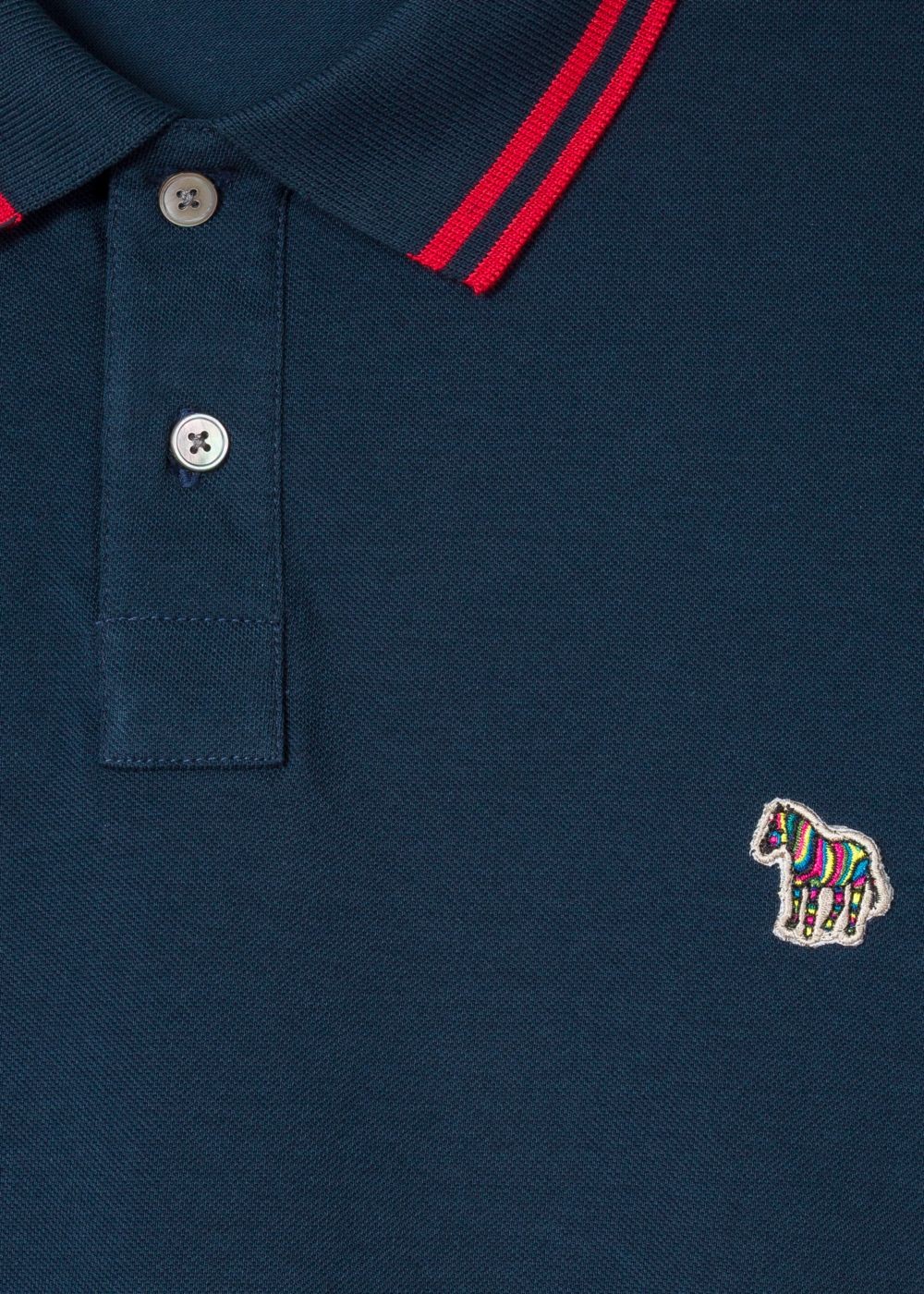 Paul Smith Men's Slim-Fit Navy Zebra Polo Tee With Red Tipping