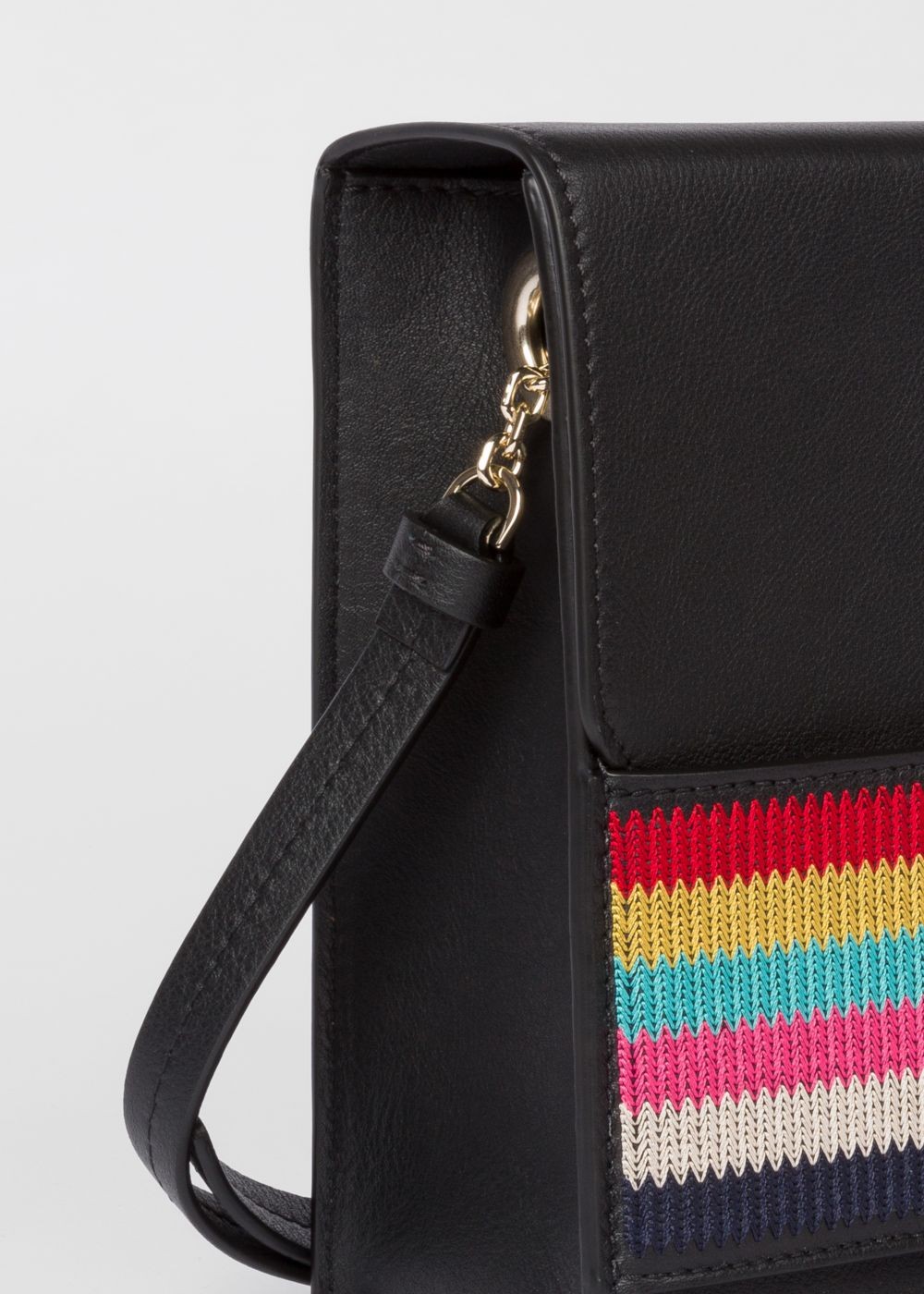 Paul Smith Women's Black Leather Cross-Body Bag With Multi-Coloured Stripe Embroidered Detail