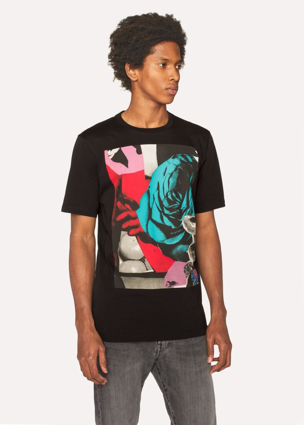 Paul Smith Mens's Black 'rose Collage' Print Cotton T-Shirts
