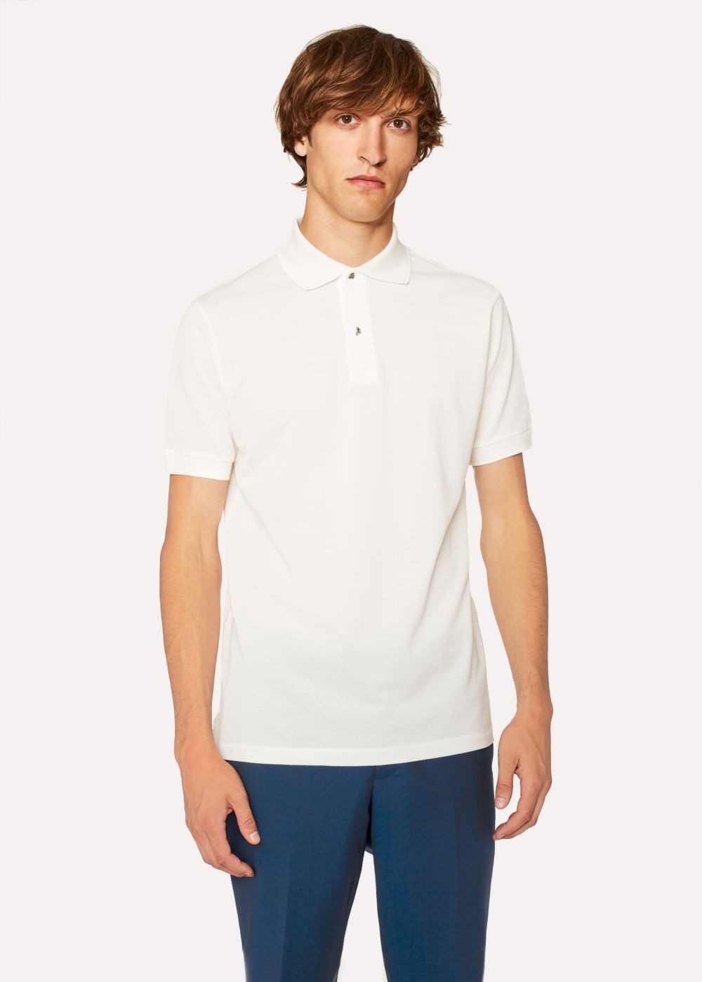 Paul Smith Men's Slim-Fit White Cotton-Piqué Polo Tees With Charm Buttons