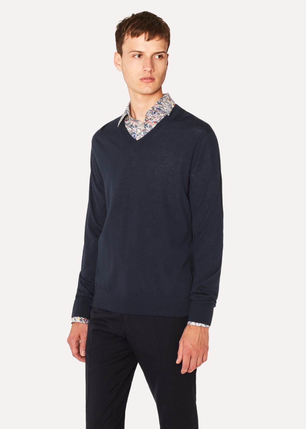 Paul Smith Men's Navy V-Neck Merino Wool Sweater