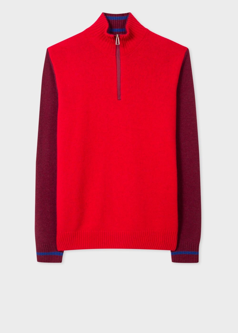 Paul Smith Men's Red And Burgundy Funnel Neck Half-Zip Sweater
