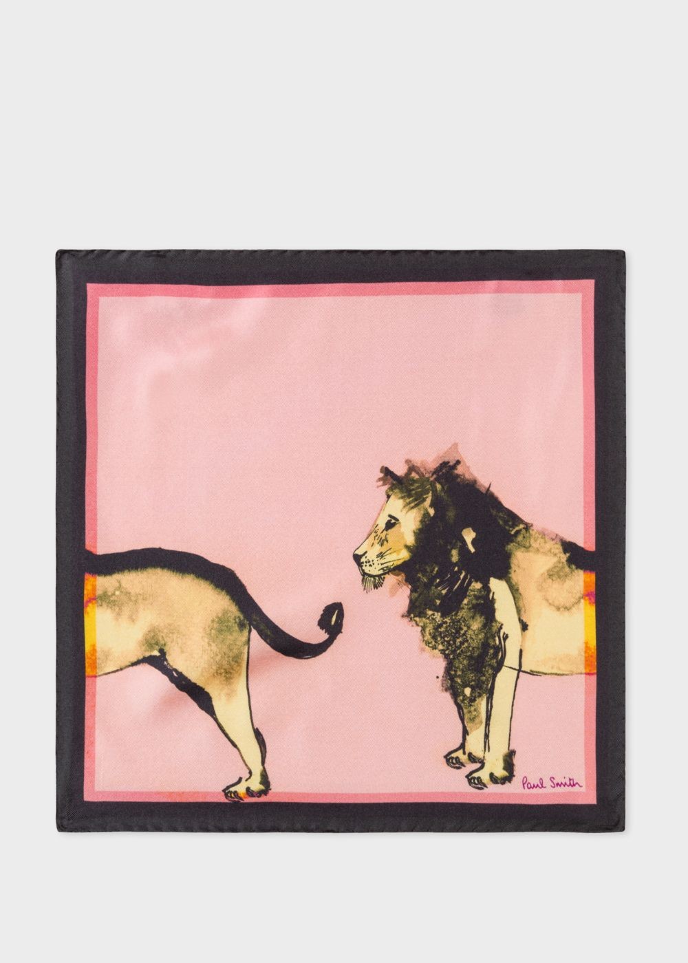 Paul Smith Men's Pink 'safari Animals' Print Silk Pocket Square Accessories