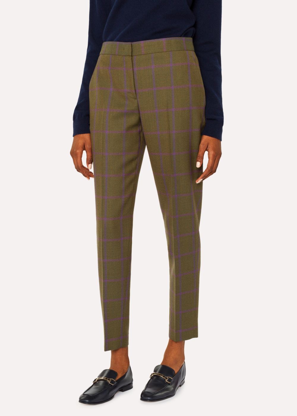 Paul Smith Women's Classic-Fit Khaki Windowpane Check Wool Pants