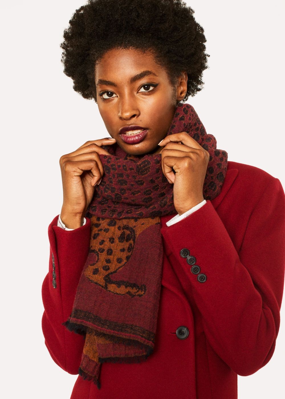 Paul Smith Lady's Burgundy 'lucy Leopard' Jacquard Scarf