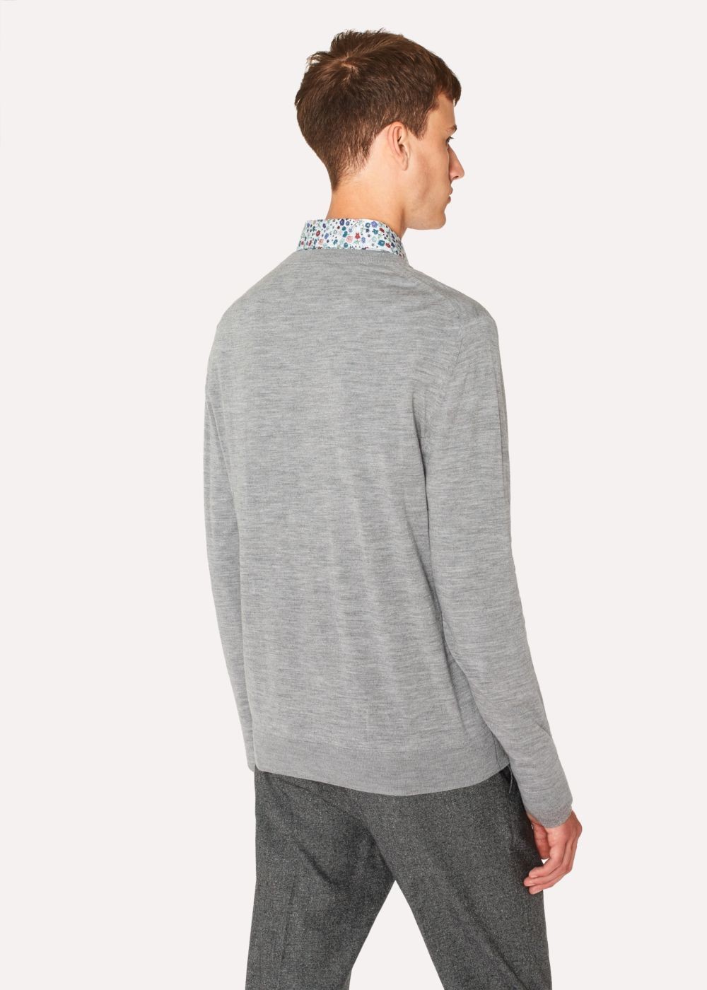 Paul Smith Men's Light Grey Marl V-Neck Merino Wool Sweater