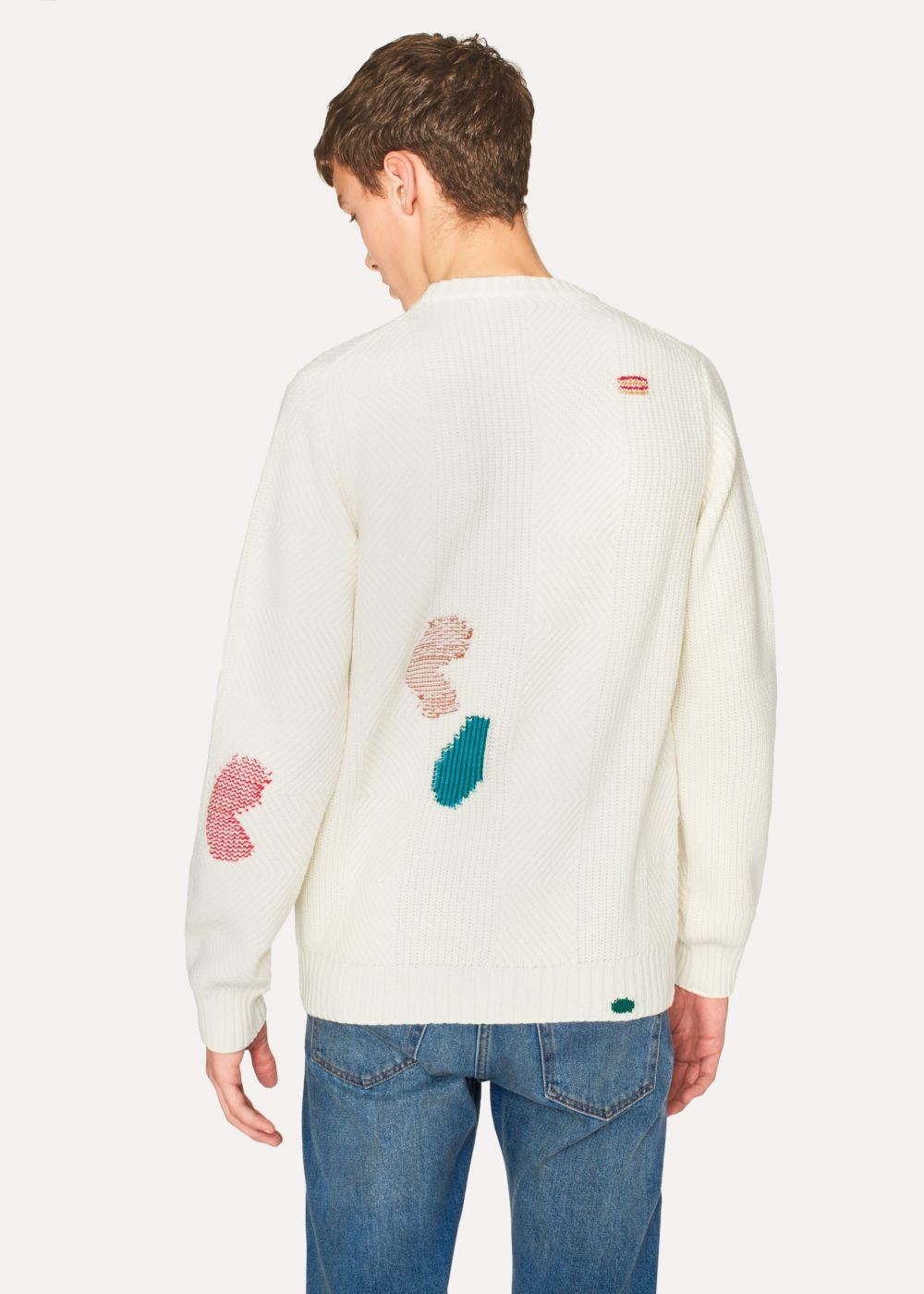 Paul Smith Mens's Ecru Wool-Blend Ribbed Sweater With Darning Detail