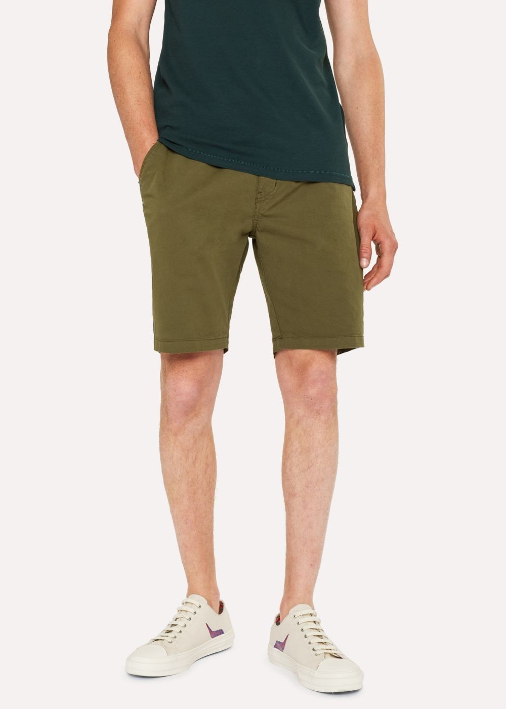 Paul Smith Men's Khaki Garment-Dyed Stretch Pima-Cotton Shorts