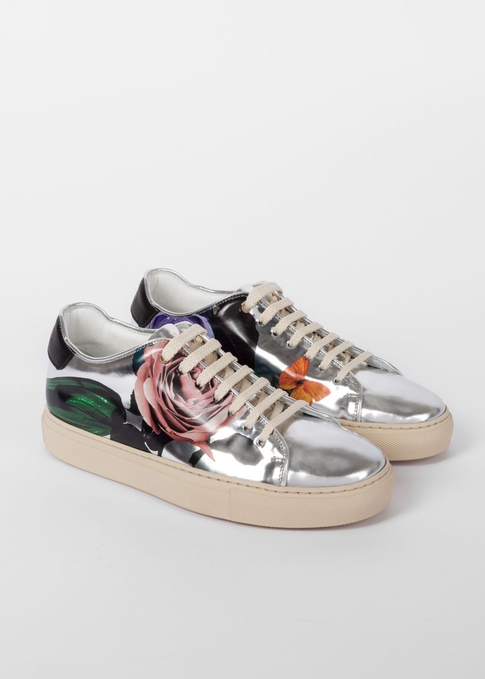 Paul Smith Womens's Silver 'rose' Print Leather 'basso' Sneaker