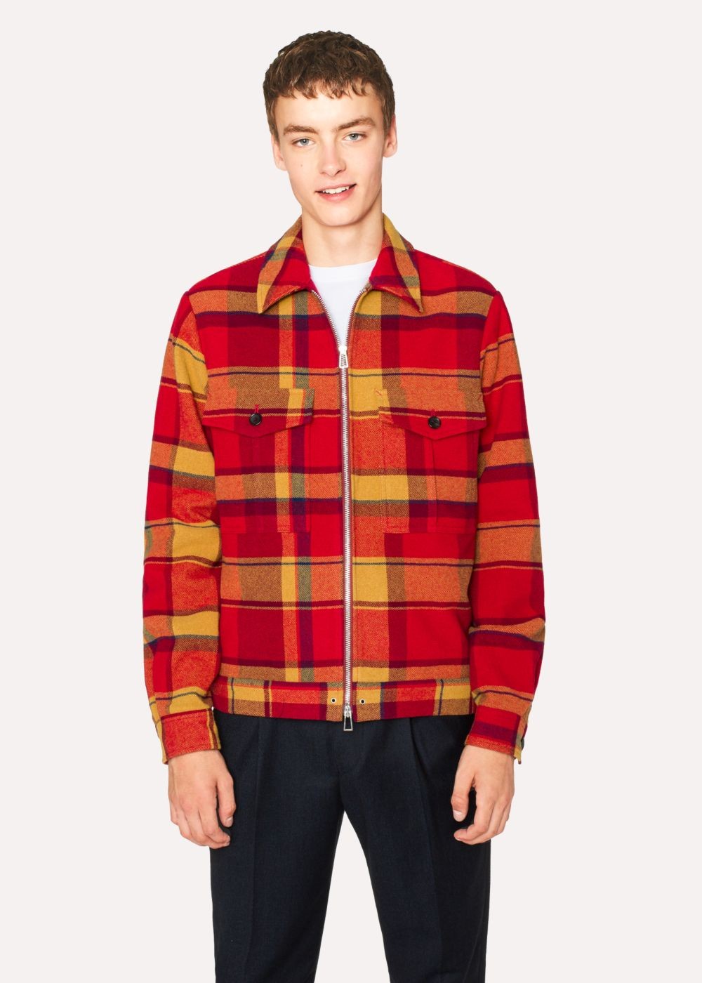 Paul Smith Men's Red Wool-Blend Blanket Check Patch-Pocket Jacket