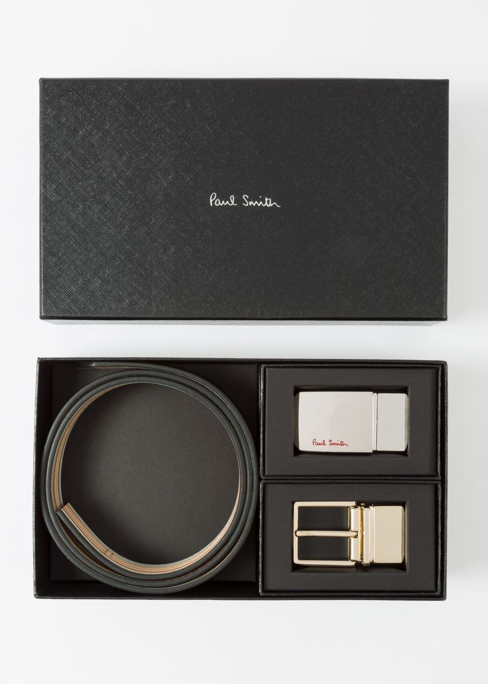 Paul Smith Men's Black And Signature Stripe Leather Cut-To-Fit Reversible Belt Kit