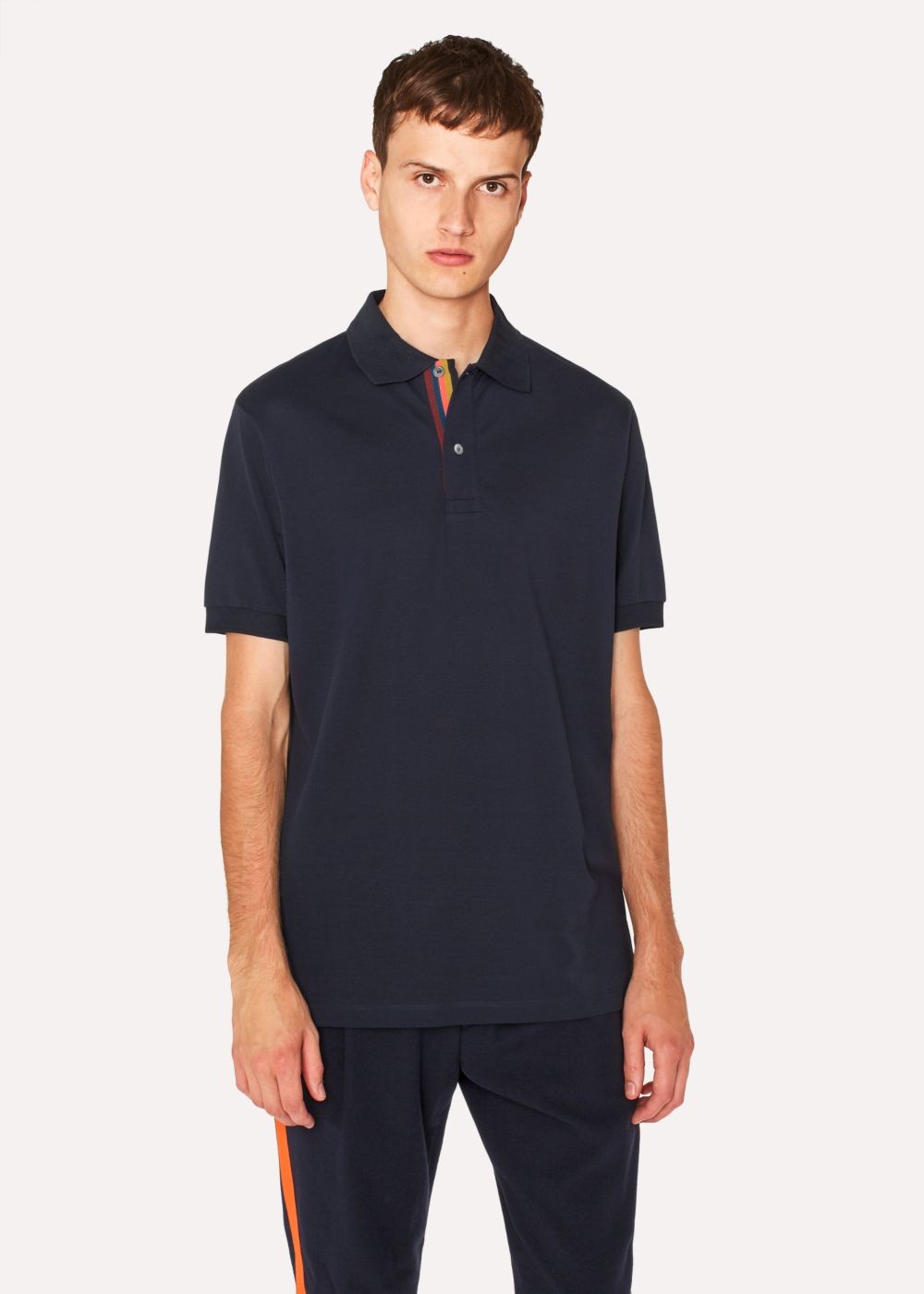 Paul Smith Mens's Slim-Fit Navy Cotton-Piqué Polo Shirt With 'artist Stripe' Placket