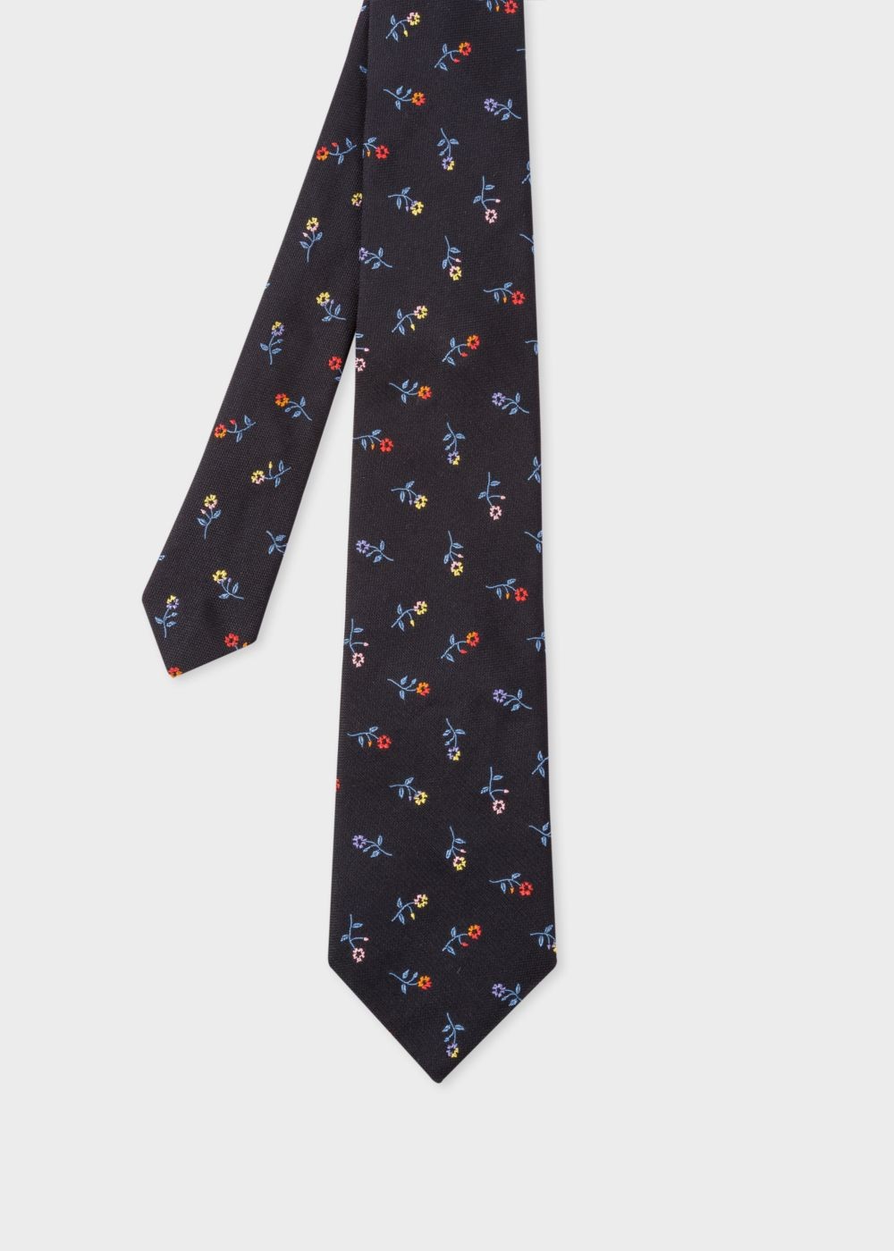Paul Smith Men's Black Flower Embroidery Silk Tie
