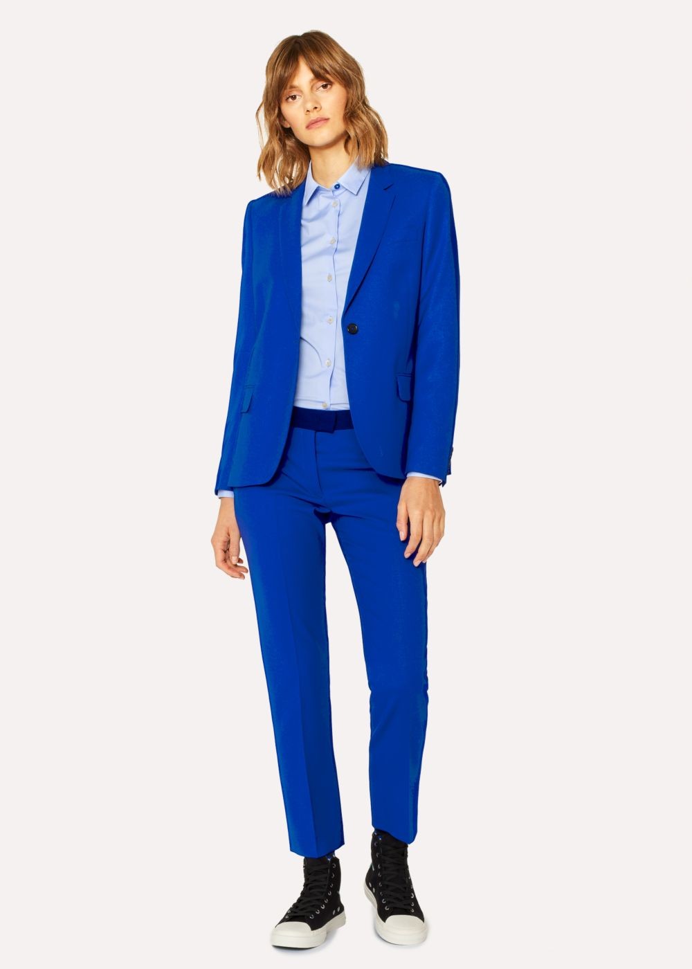 Paul Smith Women's Slim-Fit Cobalt Blue Wool-Hopsack Pants With Contrast Waistband