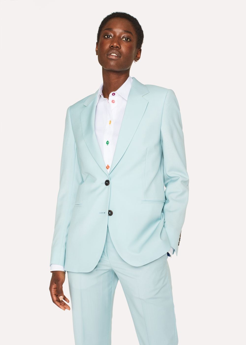 Paul Smith Lady's Turquoise Two-Button Wool-Mohair Blazer Clothing