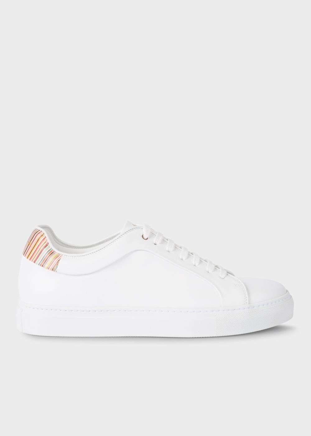 Paul Smith Men's White Leather 'basso' Trainers With Signature Stripe Trims