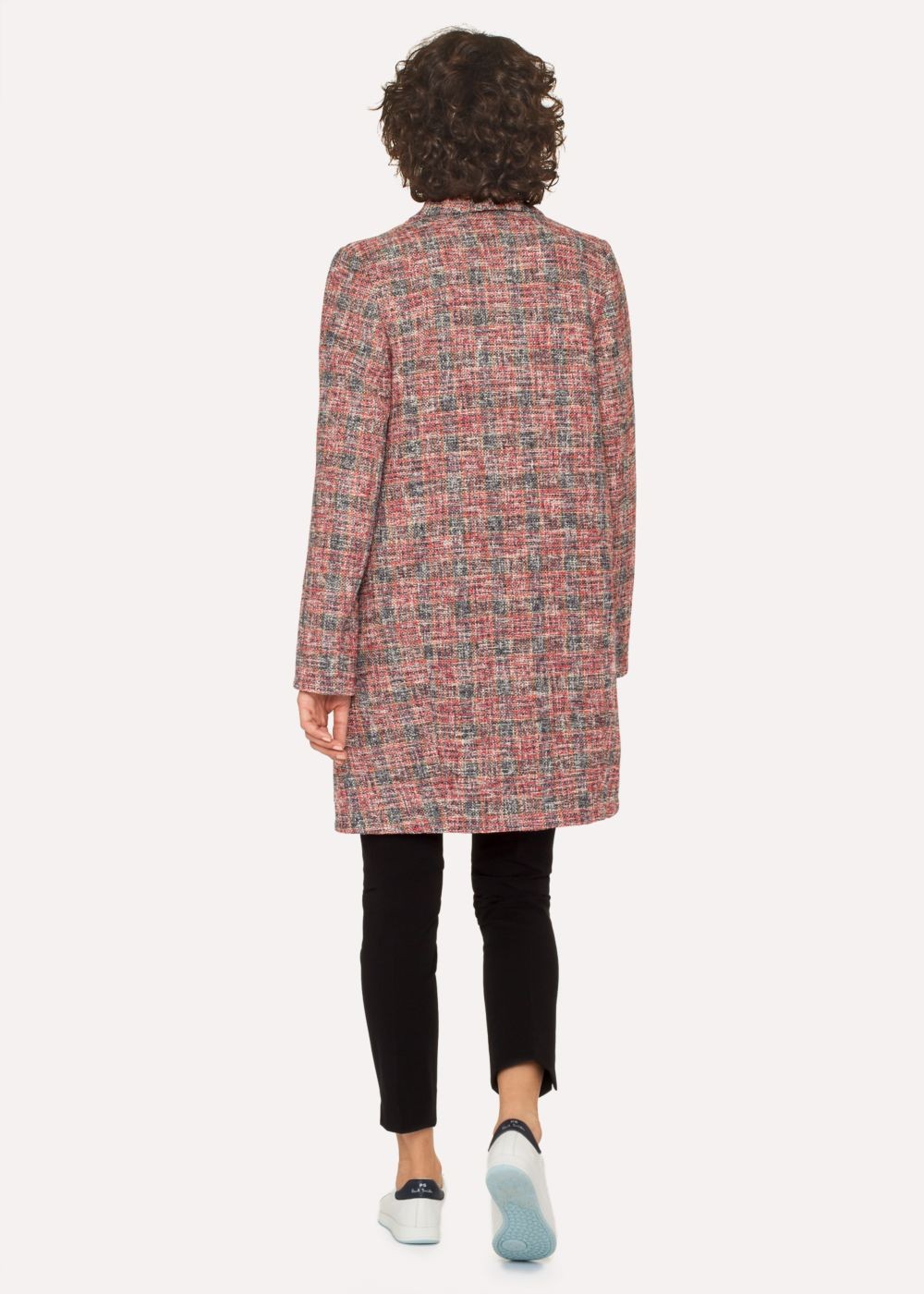 Paul Smith Lady's Navy And Red Cotton-Blend Tweed Cocoon Jacket