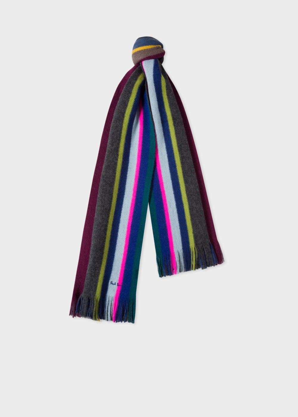 Paul Smith Men's Slate Multi-Coloured Stripe Wool Scarf
