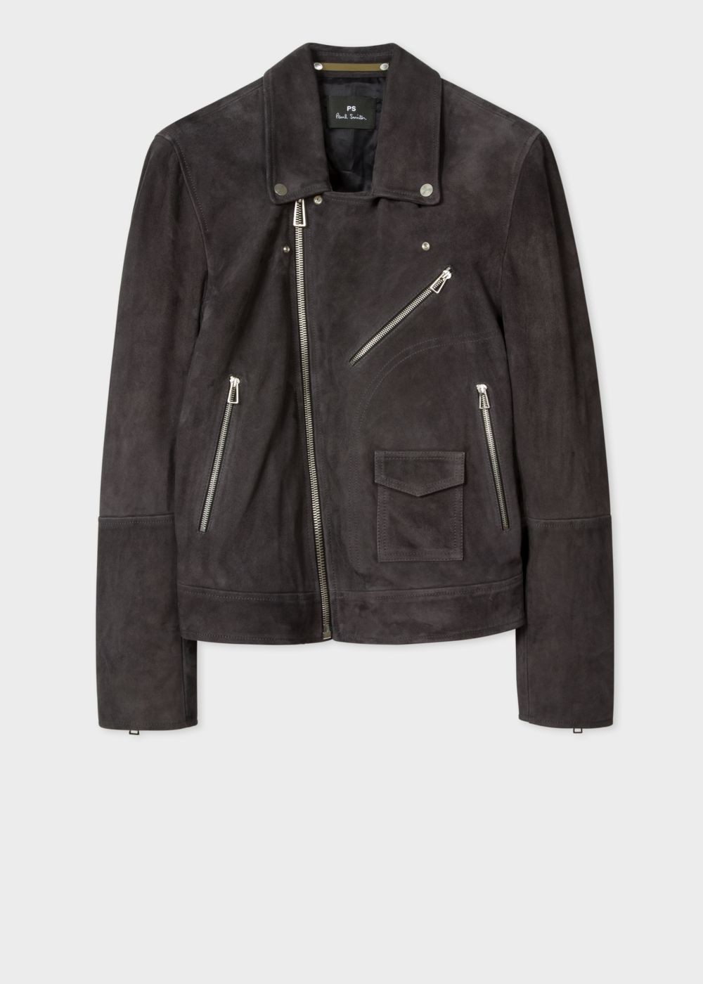 Paul Smith Men's Slate Grey Suede Leather Asymmetric-Zip Biker Coat