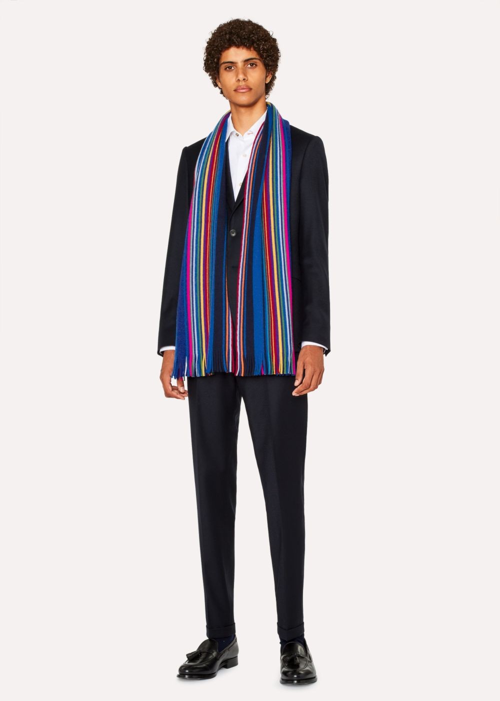 Paul Smith Mens's Blue Fennel-Stripe Wool Scarf
