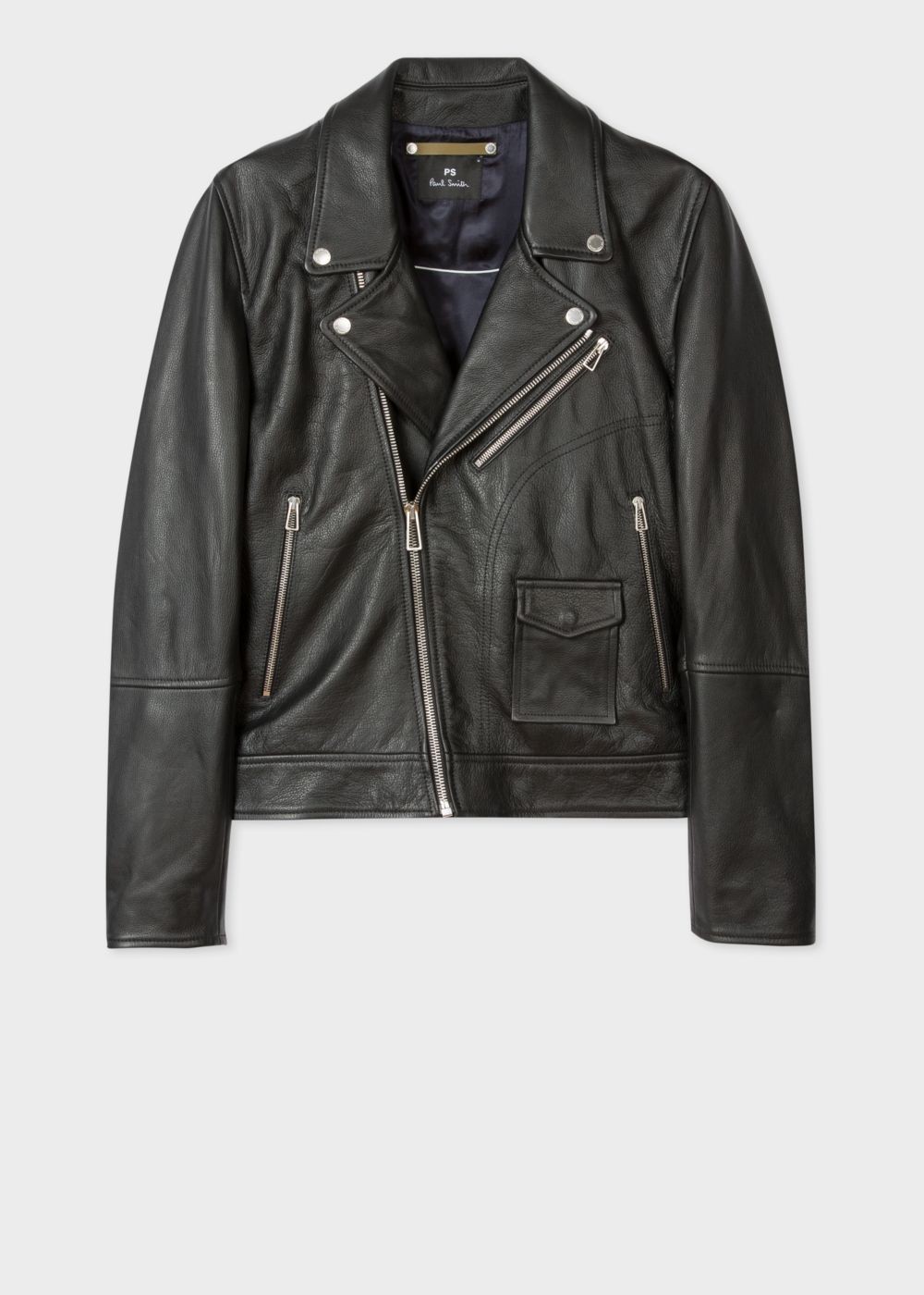 Paul Smith Men's Heavy Grained-Leather Asymmetric-Zip Biker Coats